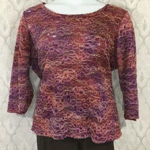 Avenue Scoop Neck Embroidered 3/4 Sleeve Top SZ 22/24